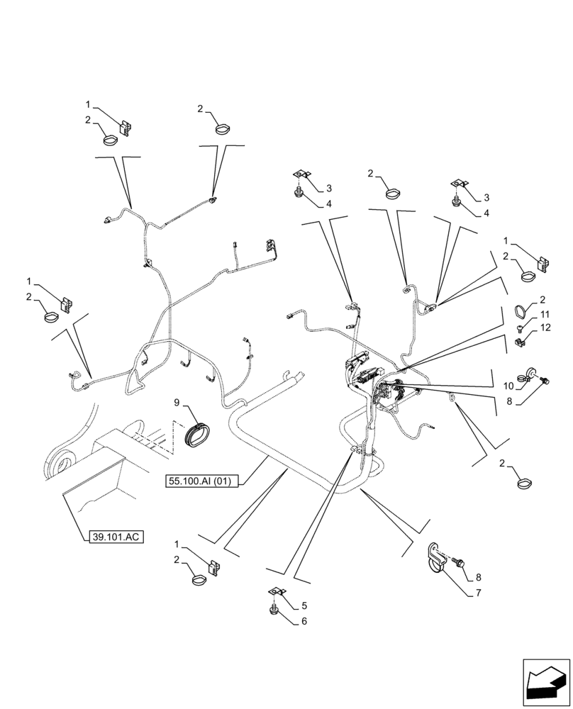 Схема запчастей Case CX210D LC LR - (55.100.AI[02]) - MAIN, WIRE HARNESS, CABLE CLIP (55) - ELECTRICAL SYSTEMS