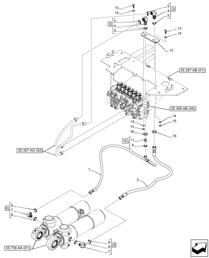 Схема запчастей Case 580N EP - (35.739.AE[05]) - BOOM SWING, PILOT CONTROLS, W/O DAMPING VALVE, LINE (35) - HYDRAULIC SYSTEMS