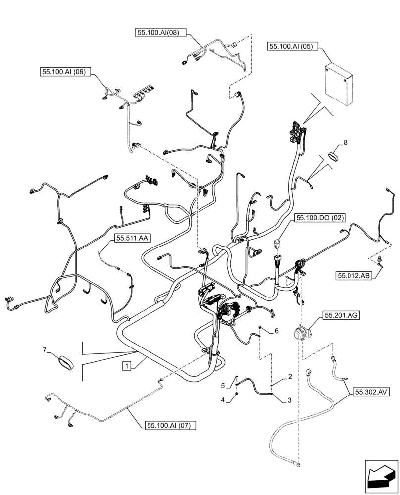 Схема запчастей Case CX210D LC LR - (55.100.AI[01]) - MAIN, WIRE HARNESS (55) - ELECTRICAL SYSTEMS