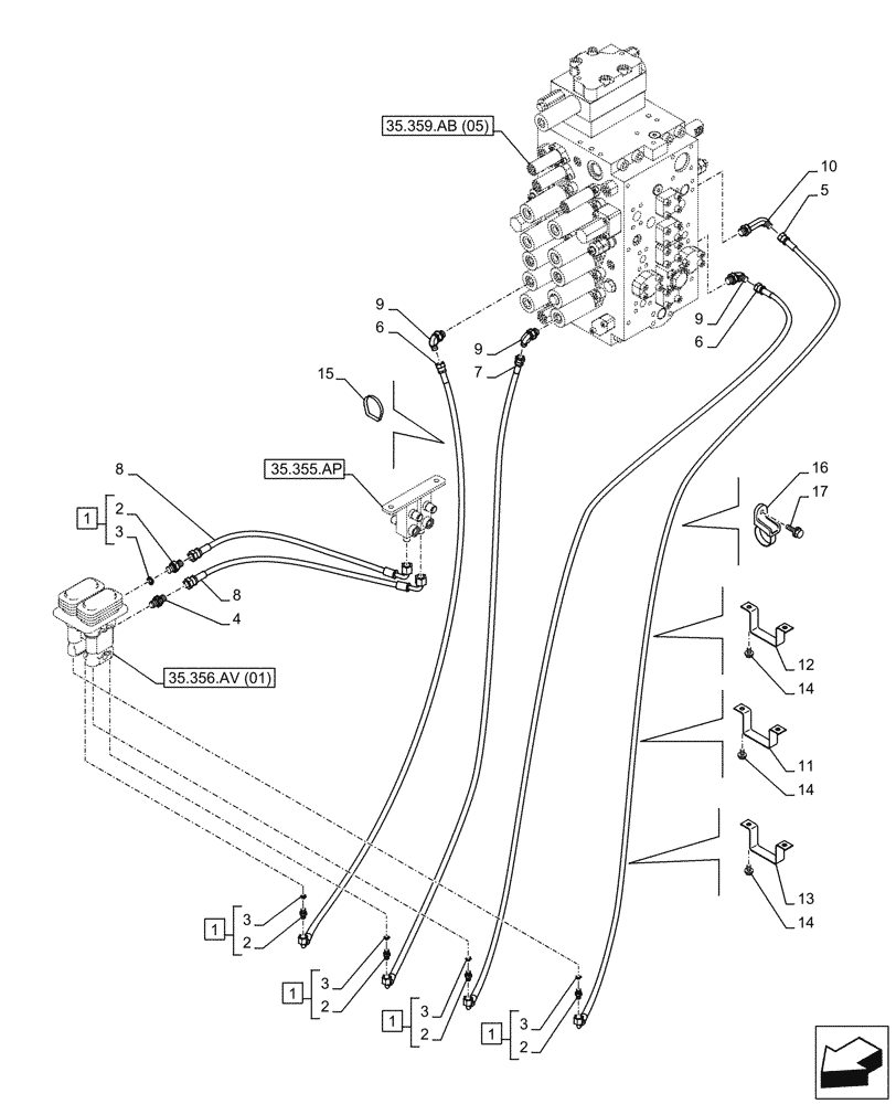 Схема запчастей Case CX210D NLC - (35.356.AR[03]) - VAR - 461558 - PEDAL, DRAIN LINE, CONTROL PATTERN SELECTION (35) - HYDRAULIC SYSTEMS