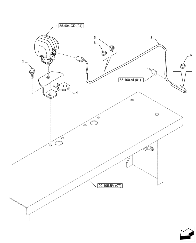 Схема запчастей Case CX210D LC LR - (55.404.CD[02]) - VAR - 488038 - SIDE CAMERA, LIGHT, RIGHT (55) - ELECTRICAL SYSTEMS