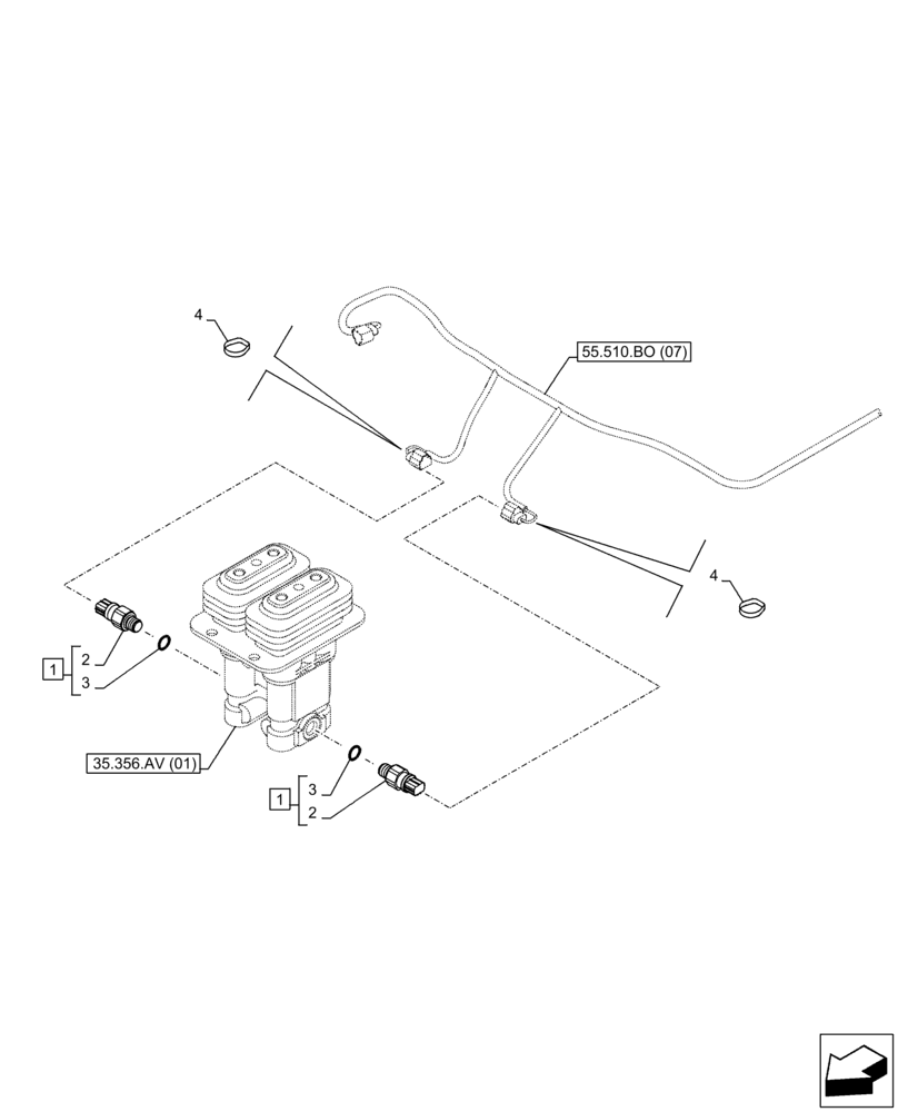 Схема запчастей Case CX250D LC - (55.512.BV[01]) - FOOT CONTROL VALVE, SENSOR (55) - ELECTRICAL SYSTEMS