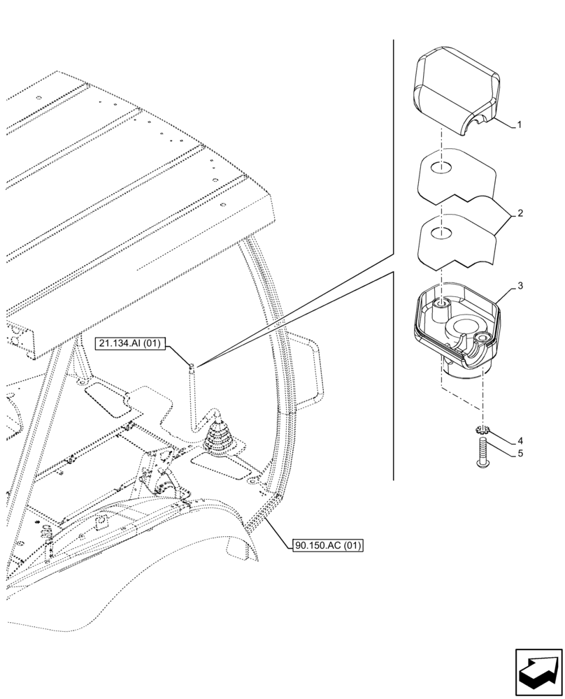 Схема запчастей Case 580N EP - (21.134.AI[02]) - VAR - 423000, 747853, 747854, 747855 - TRANSMISSION, KNOB (21) - TRANSMISSION