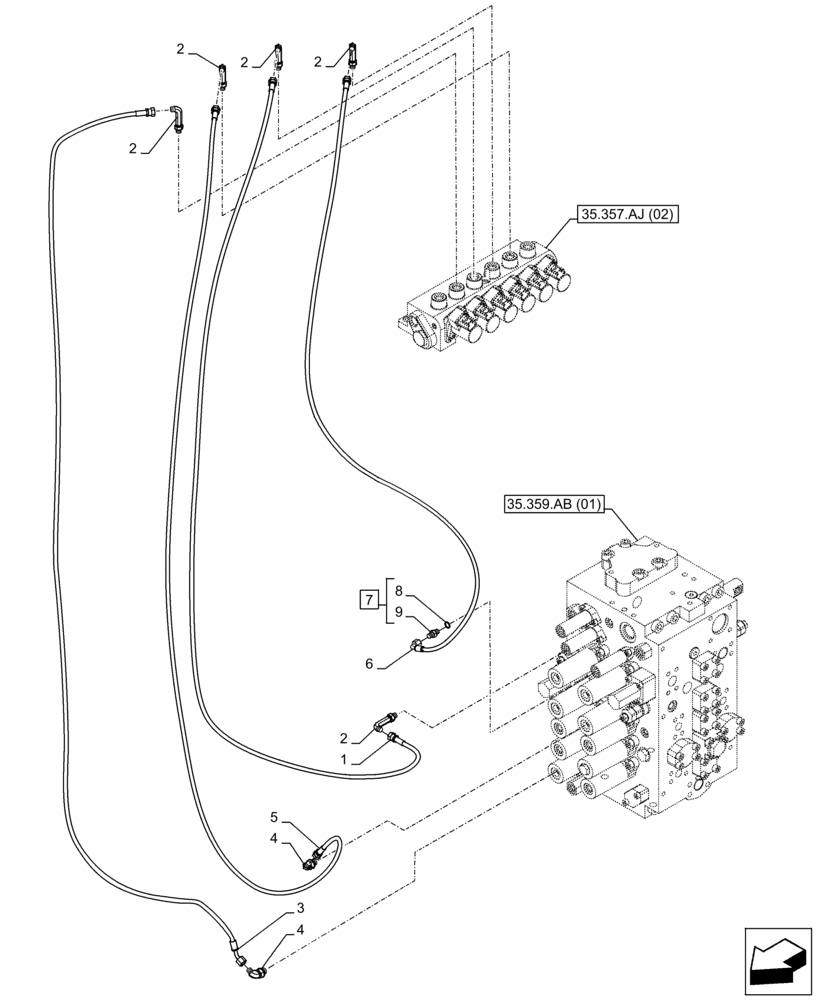 Схема запчастей Case CX300D LC - (35.357.AO[04]) - MAIN, SOLENOID VALVE, PRESSURE PIPE (35) - HYDRAULIC SYSTEMS