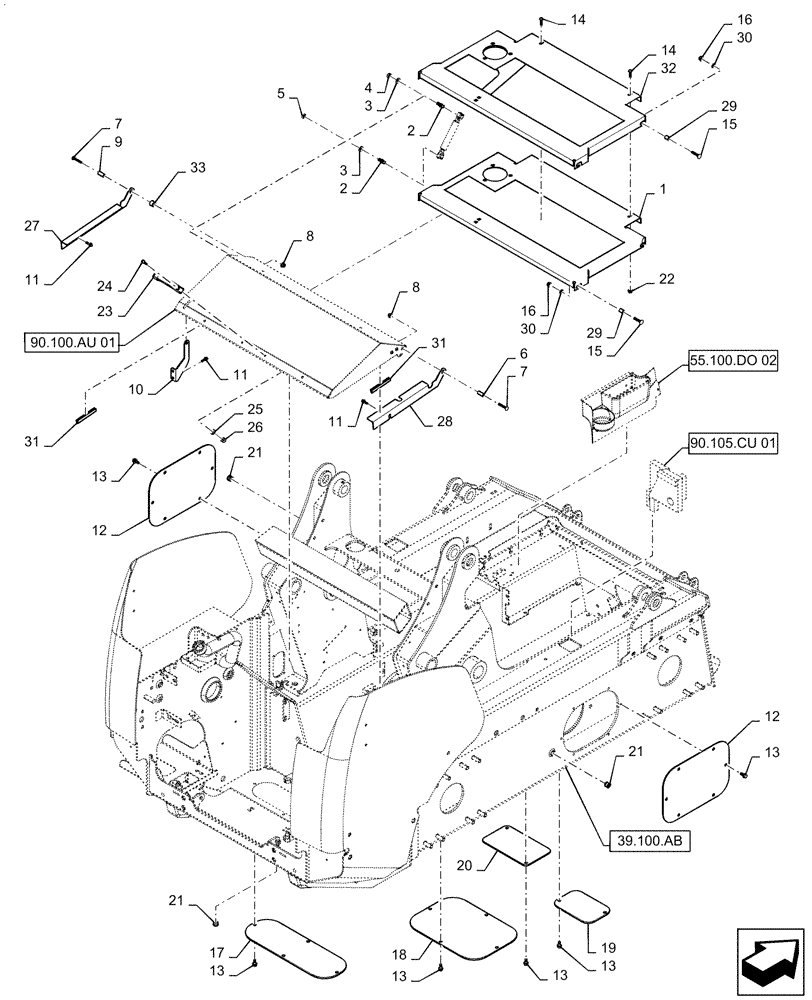 Схема запчастей Case SV250 - (90.100.BI[01]) - REAR HOOD AND CHASSIS ACCESS COVERS 01-OCT-2016 AND AFTER (90) - PLATFORM, CAB, BODYWORK AND DECALS