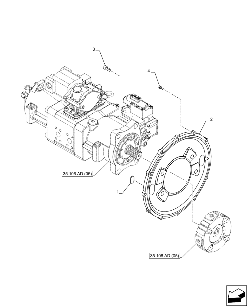 Схема запчастей Case CX210D LC LR - (35.106.AB[02]) - VAR - 461863, 461864 - VARIABLE DELIVERY HYDRAULIC PUMP, FLANGE, CLAMSHELL BUCKET, ROTATION, W/ ELECTRICAL PROPORTIONAL CONTROL (35) - HYDRAULIC SYSTEMS