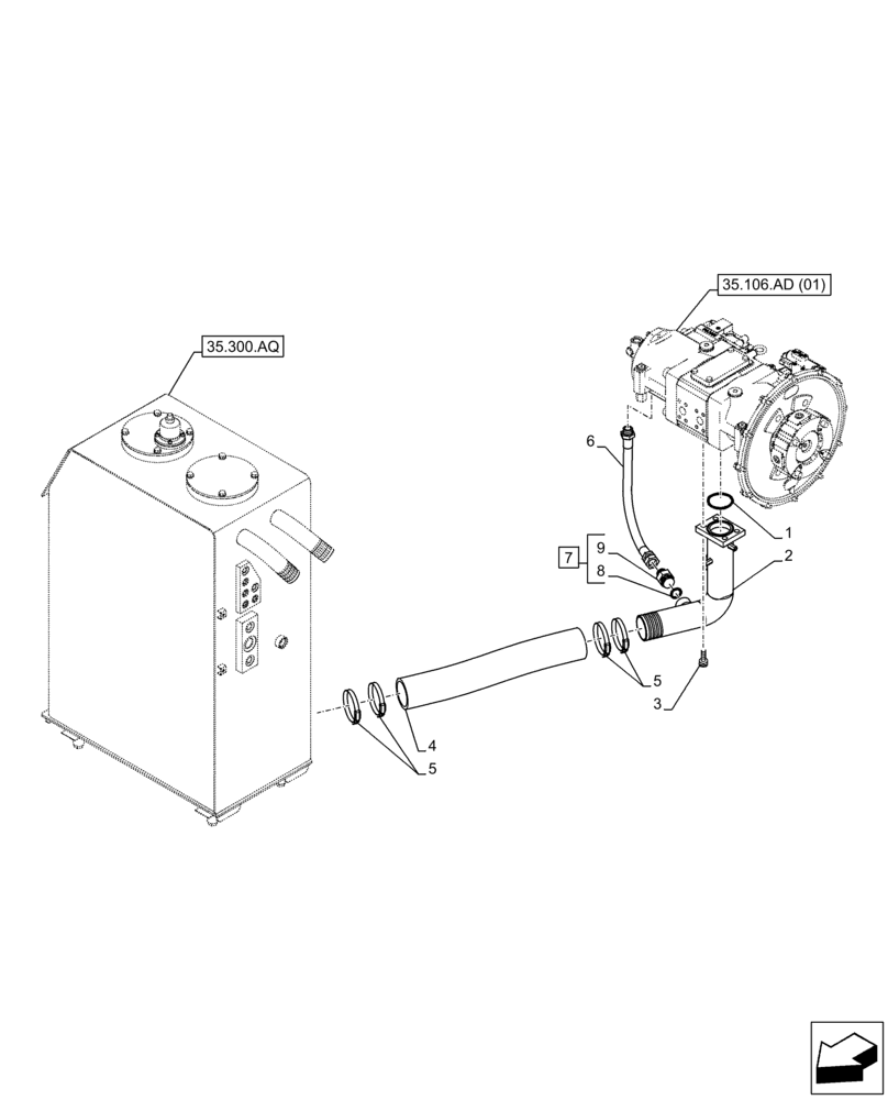 Схема запчастей Case CX210D LC - (35.106.AO[02]) - VARIABLE DELIVERY HYDRAULIC PUMP, LINES (35) - HYDRAULIC SYSTEMS