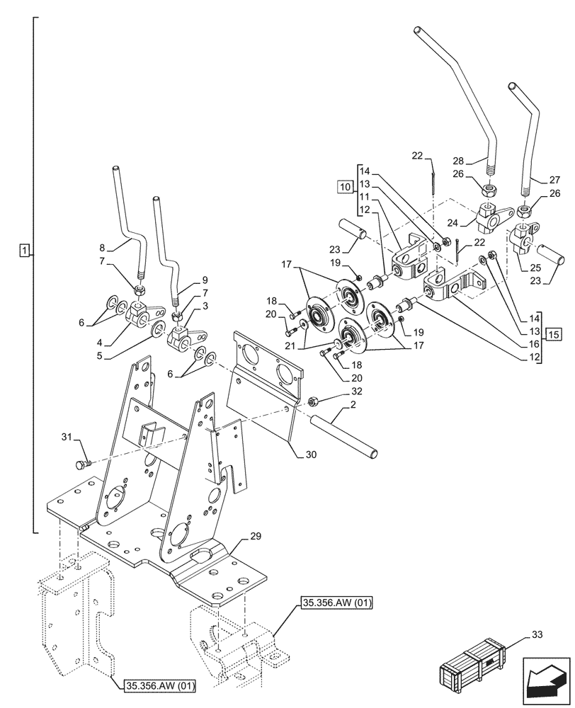 Схема запчастей Case 580SN WT - (35.355.AK[02]) - VAR - 742369 - BACKHOE ARM, MECHANICAL, CONTROL LEVER, HAND SWING (35) - HYDRAULIC SYSTEMS