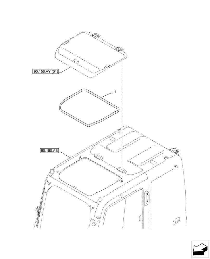 Схема запчастей Case CX350D LC - (90.156.AY[02]) - CAB GLASS, ROOF, SEAL (90) - PLATFORM, CAB, BODYWORK AND DECALS