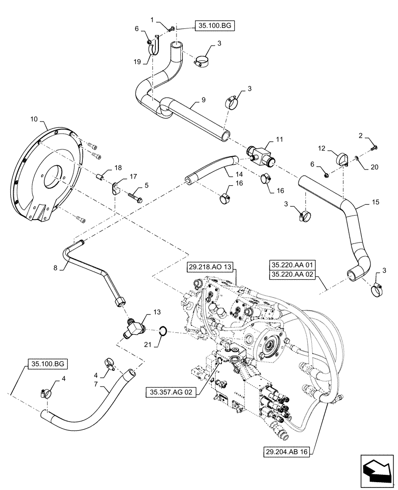 Схема запчастей Case SR240 - (29.204.AB[04]) - HYDROSTATIC PUMP, SUPPLY LINES, E-H CONTROLS (29) - HYDROSTATIC DRIVE