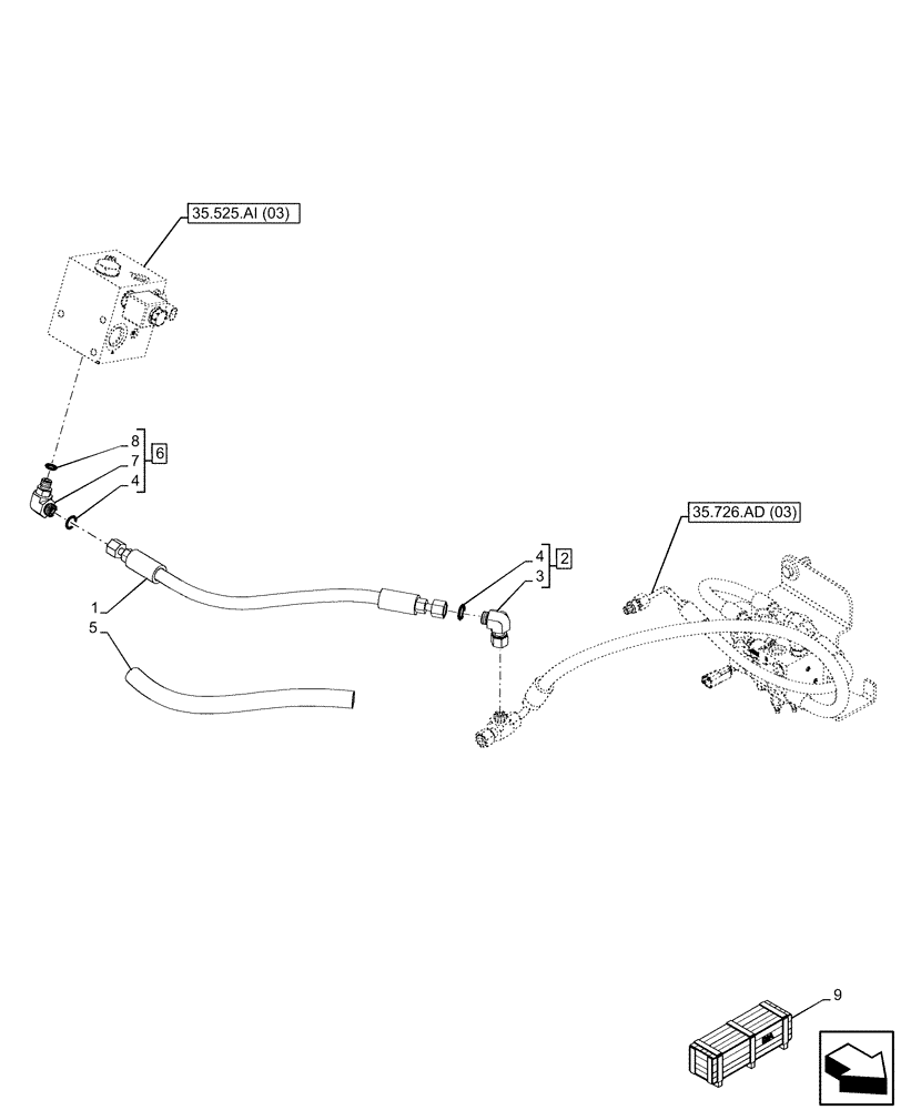 Схема запчастей Case 580SN - (35.525.AA[18]) - VAR - 747662, 423084 - AUXILIARY HYDRAULIC, LINE (35) - HYDRAULIC SYSTEMS