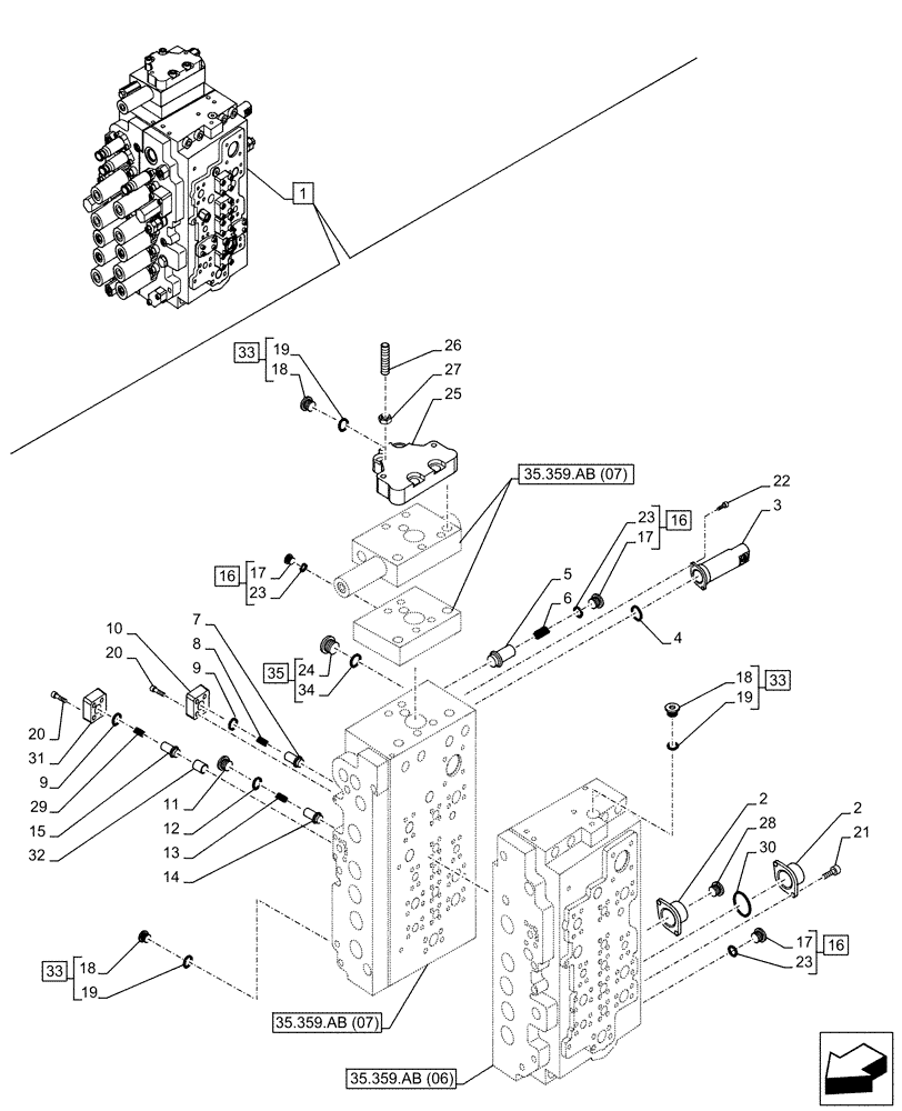 Схема запчастей Case CX300D LC - (35.359.AB[08]) - VAR - 461863 - CONTROL VALVE, COMPONENTS, CLAMSHELL BUCKET, ROTATION, W/ ELECTRICAL PROPORTIONAL CONTROL (35) - HYDRAULIC SYSTEMS