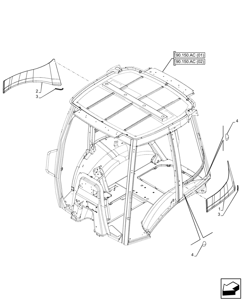 Схема запчастей Case 580N EP - (90.156.AJ) - VAR - 747853, 747854, 747855 - CAB, NARROW, LOWER LATERAL WINDOW (90) - PLATFORM, CAB, BODYWORK AND DECALS