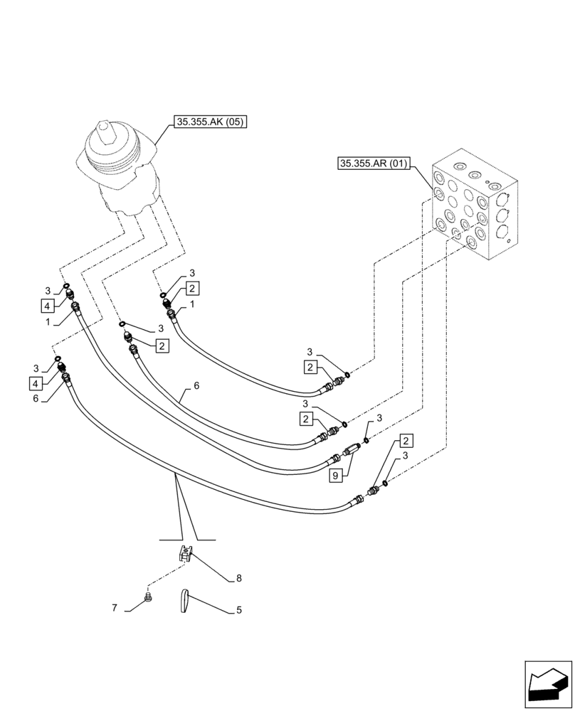 Схема запчастей Case CX300D LC - (35.355.AC[06]) - JOYSTICK, HYDRAULIC LINE, CONTROL VALVE (35) - HYDRAULIC SYSTEMS