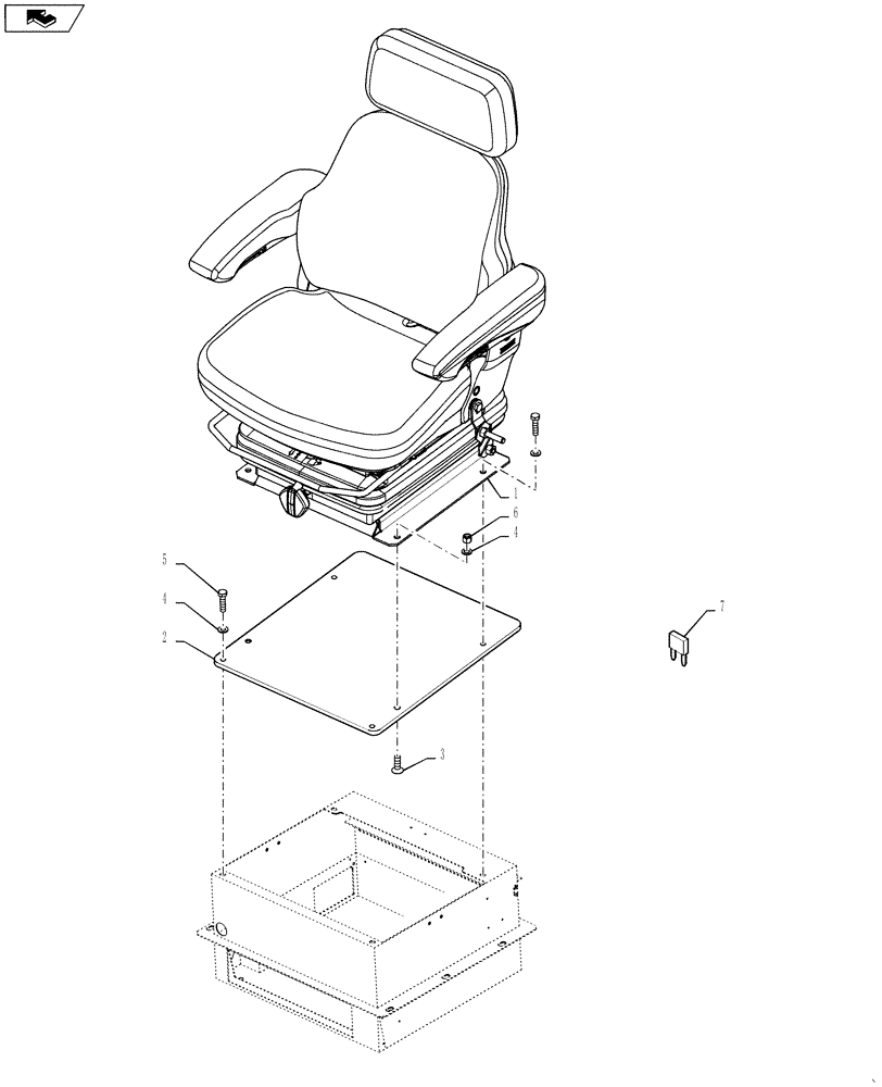 Схема запчастей Case 621F - (90.124.AE[01]) - SEAT, AIR SUSPENSION, HEATED, CLOTH (90) - PLATFORM, CAB, BODYWORK AND DECALS