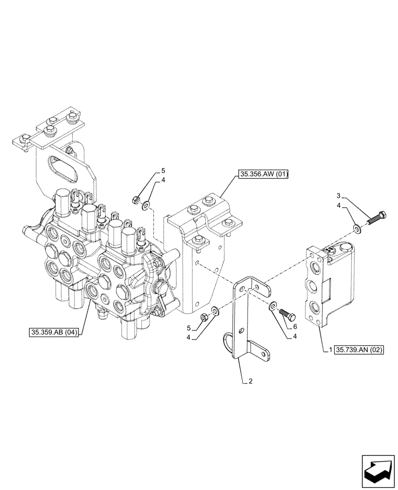 Схема запчастей Case 590SN - (35.739.AN[01]) - VAR - 742369 - BOOM SWING, MECHANICAL, CONTROLS, DAMPING VALVE (35) - HYDRAULIC SYSTEMS