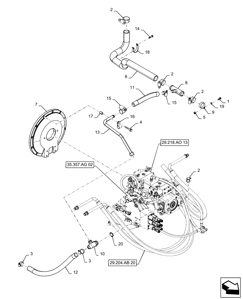 Схема запчастей Case TR310 - (29.204.AB[04]) - HYDROSTATIC PUMP, SUPPLY LINES, E-H CONTROLS (19-NOV-2015 & PRIOR) (29) - HYDROSTATIC DRIVE