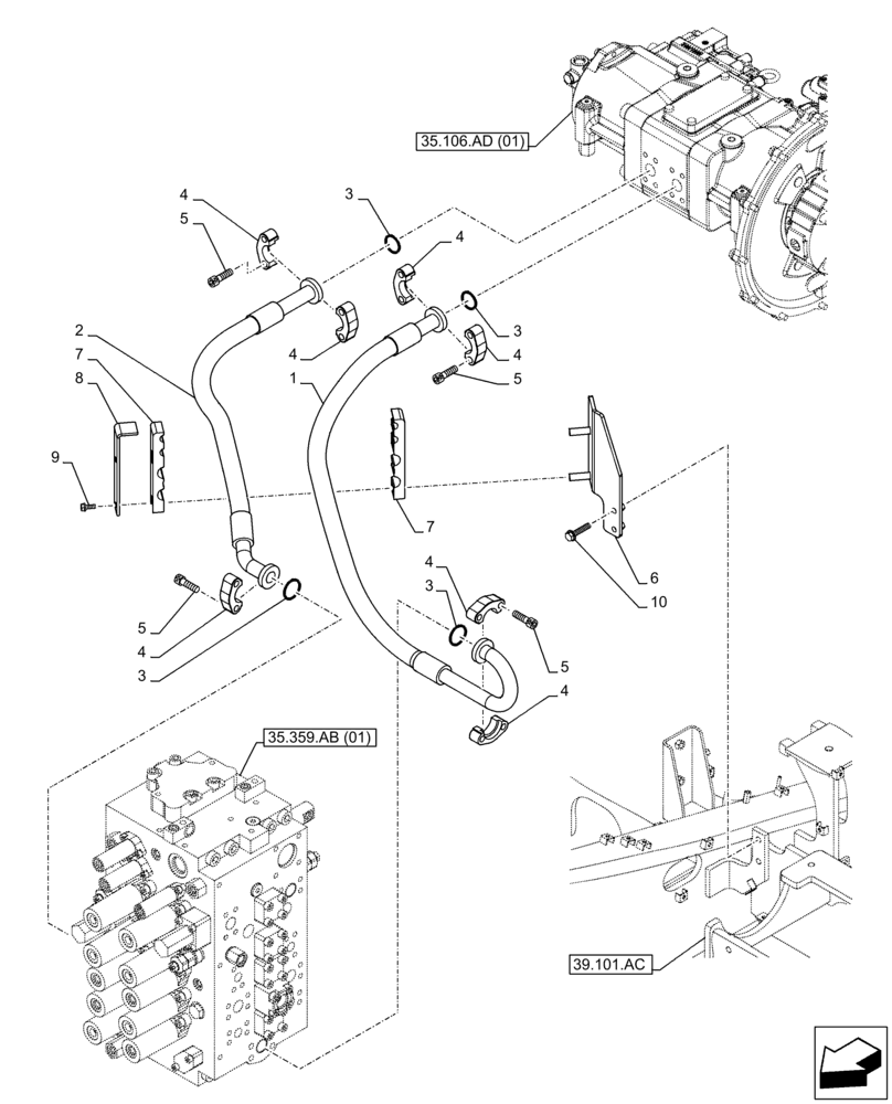 Схема запчастей Case CX210D LC - (35.106.AO[01]) - VARIABLE DELIVERY HYDRAULIC PUMP, PRESSURE PIPE (35) - HYDRAULIC SYSTEMS