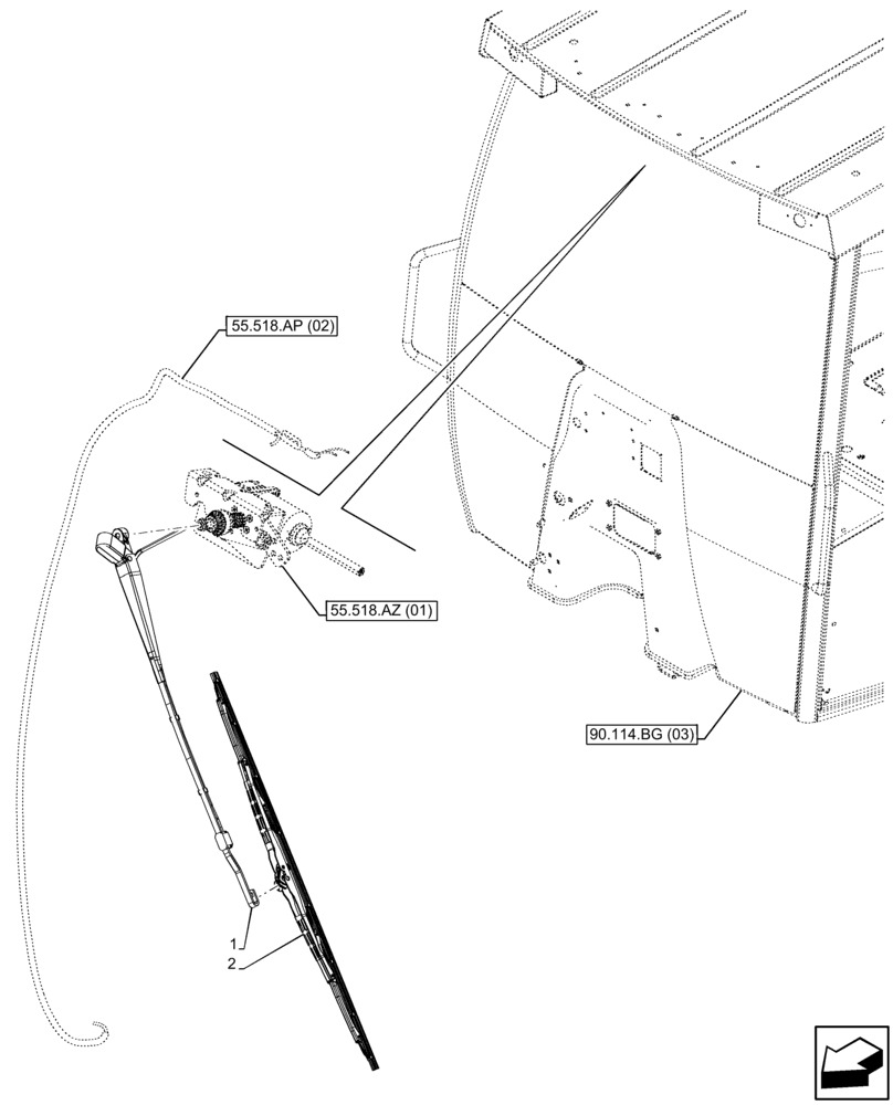 Схема запчастей Case 590SN - (55.518.AW[01]) - VAR - 423000 - CANOPY, WINDSHIELD WIPER, ARM, BLADE (55) - ELECTRICAL SYSTEMS