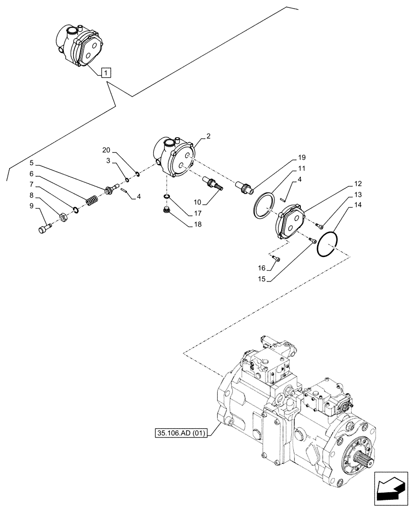 Схема запчастей Case CX210D LC LR - (35.357.AC[01]) - HYDRAULIC PUMP, PILOT (35) - HYDRAULIC SYSTEMS