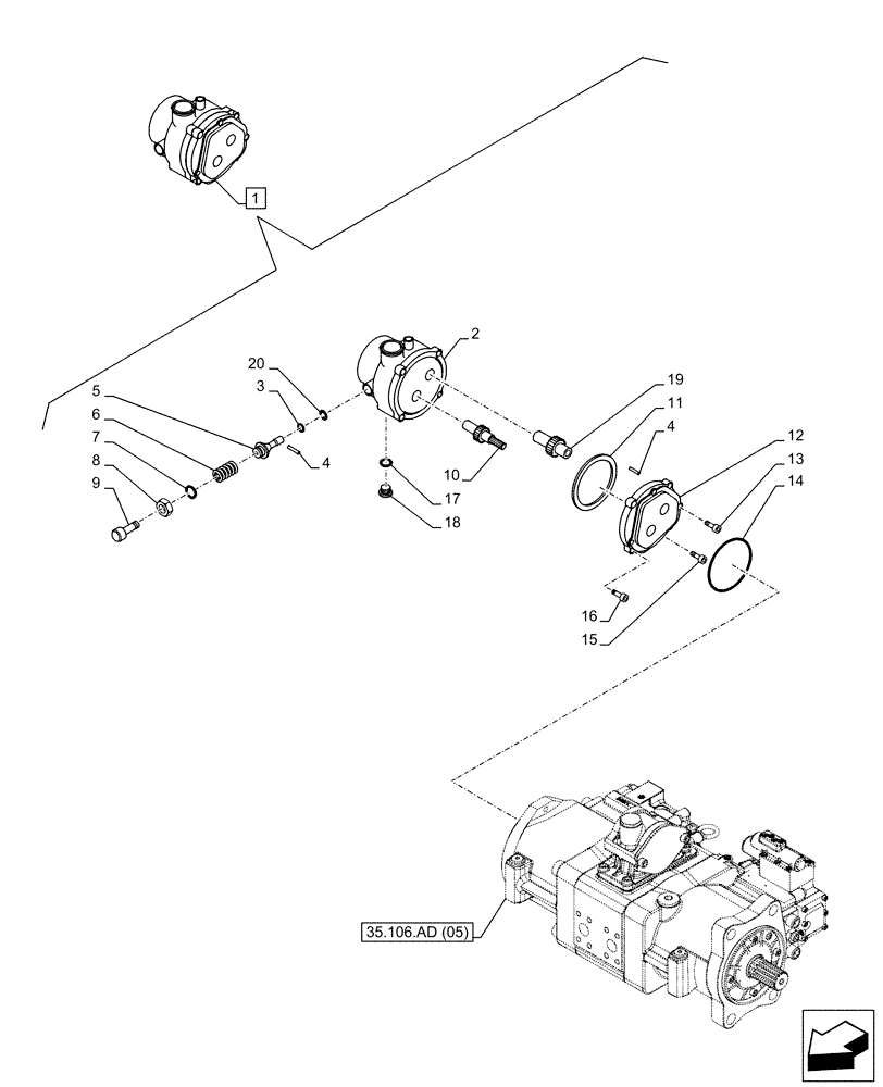 Схема запчастей Case CX210D NLC - (35.357.AC[02]) - VAR - 461863, 461864 - HYDRAULIC PUMP, PILOT, CLAMSHELL BUCKET, ROTATION, W/ ELECTRICAL PROPORTIONAL CONTROL (35) - HYDRAULIC SYSTEMS