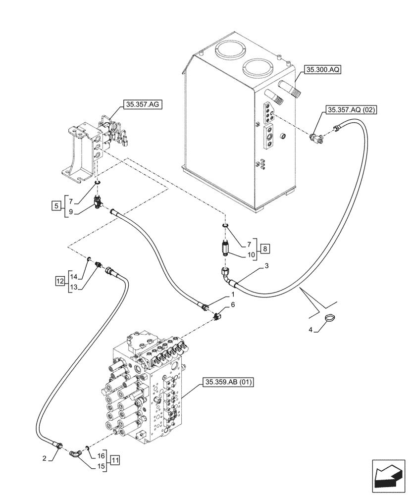 Схема запчастей Case CX210D LC LR - (35.357.AR[01]) - PILOT VALVE, CONTROL VALVE LINE (35) - HYDRAULIC SYSTEMS