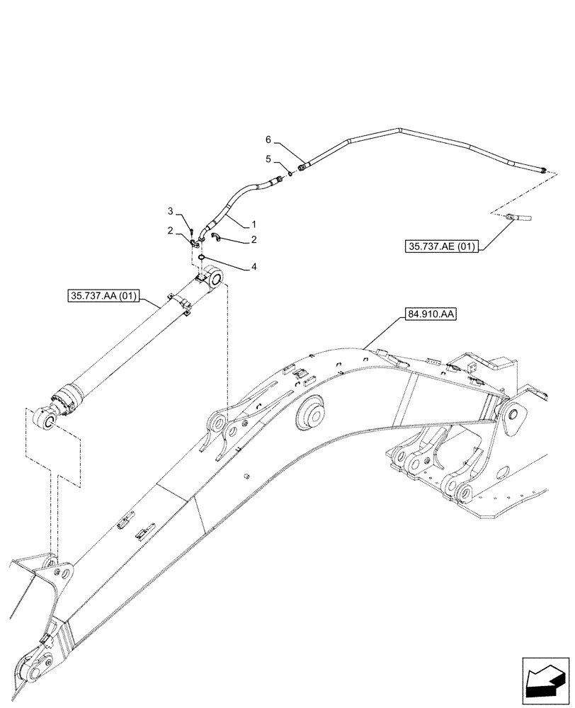 Схема запчастей Case CX300D LC - (35.737.AE[02]) - VAR - 481064 - ARM, CYLINDER, LINE, SAFETY VALVE (35) - HYDRAULIC SYSTEMS