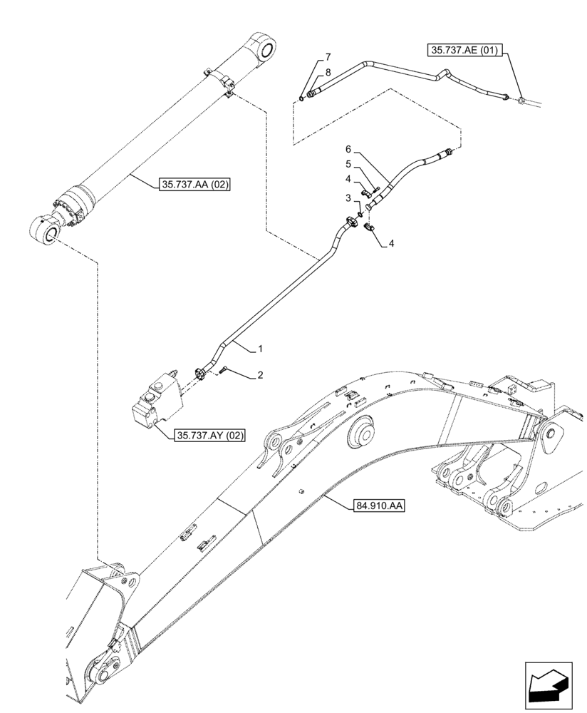 Схема запчастей Case CX300D LC - (35.737.BC[03]) - VAR - 481064 - ARM, CYLINDER, SAFETY VALVE, LINES (35) - HYDRAULIC SYSTEMS