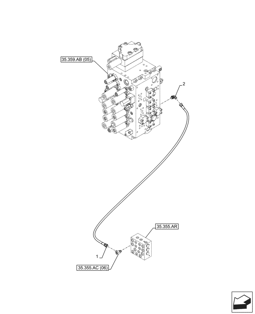 Схема запчастей Case CX210D NLC - (35.355.AC[09]) - VAR - 461558 - JOYSTICK, HYDRAULIC LINE, CONTROL VALVE, CONTROL PATTERN SELECTION (35) - HYDRAULIC SYSTEMS