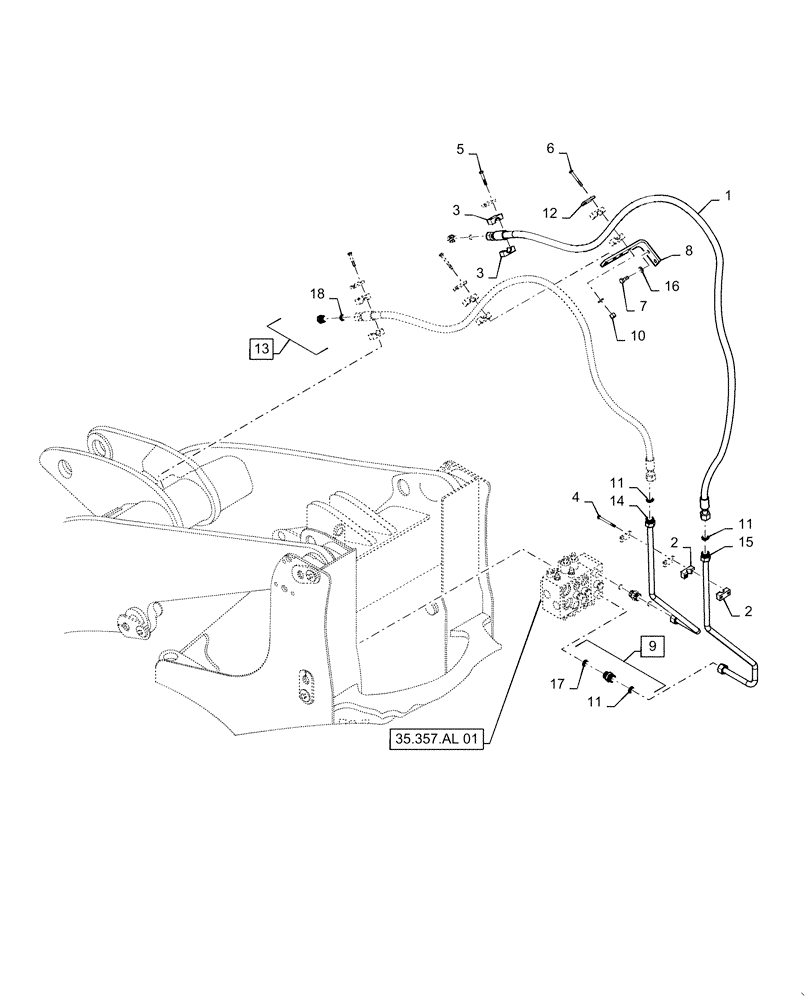 Схема запчастей Case 721F - (35.701.AD[03]) - THIRD SPOOL AUXILIARY LINE INSTALLATION, Z BAR & XR (35) - HYDRAULIC SYSTEMS