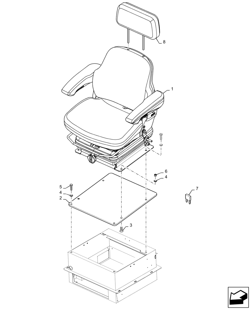 Схема запчастей Case 521F - (90.120.AD[02]) - VAR - 482413 - SEAT, MECHANICAL SUSPENSION, VINYL (90) - PLATFORM, CAB, BODYWORK AND DECALS