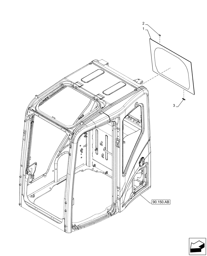 Схема запчастей Case CX250D LC LR - (90.156.AB) - CAB, WINDOWS, REAR, GLASS (90) - PLATFORM, CAB, BODYWORK AND DECALS