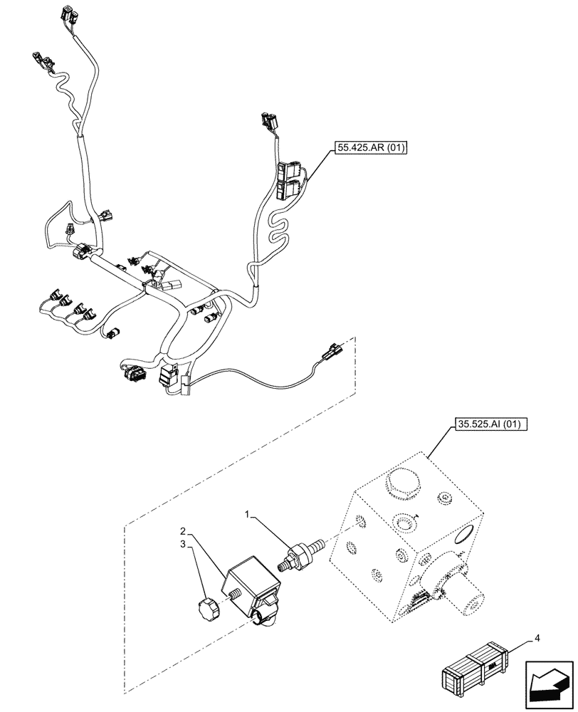 Схема запчастей Case 590SN - (55.036.AO[04]) - VAR - 423083 - CONTROL VALVE, SOLENOID (55) - ELECTRICAL SYSTEMS