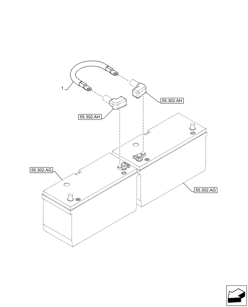 Схема запчастей Case CX210D LC LR - (55.302.AX) - BATTERY CABLE (55) - ELECTRICAL SYSTEMS