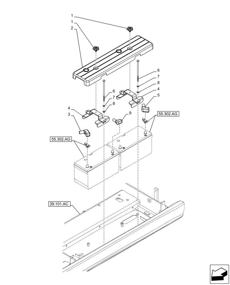 Схема запчастей Case CX210D LC - (55.302.AH) - BATTERY, COVER (55) - ELECTRICAL SYSTEMS