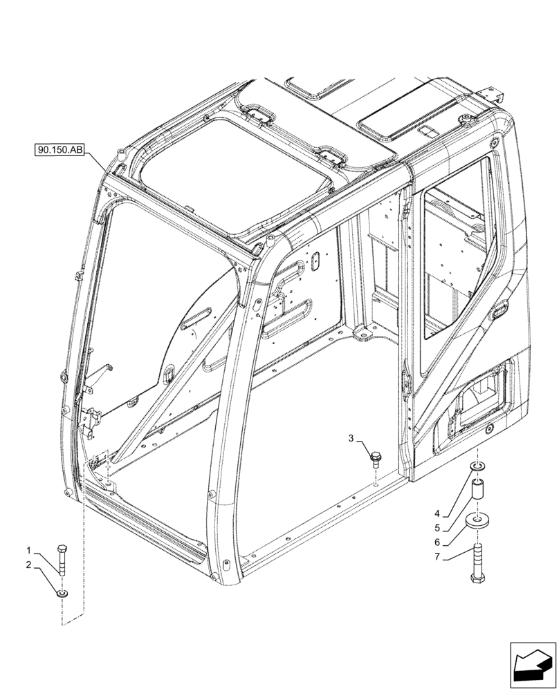 Схема запчастей Case CX210D LC - (90.150.AO) - CAB FASTENERS (90) - PLATFORM, CAB, BODYWORK AND DECALS