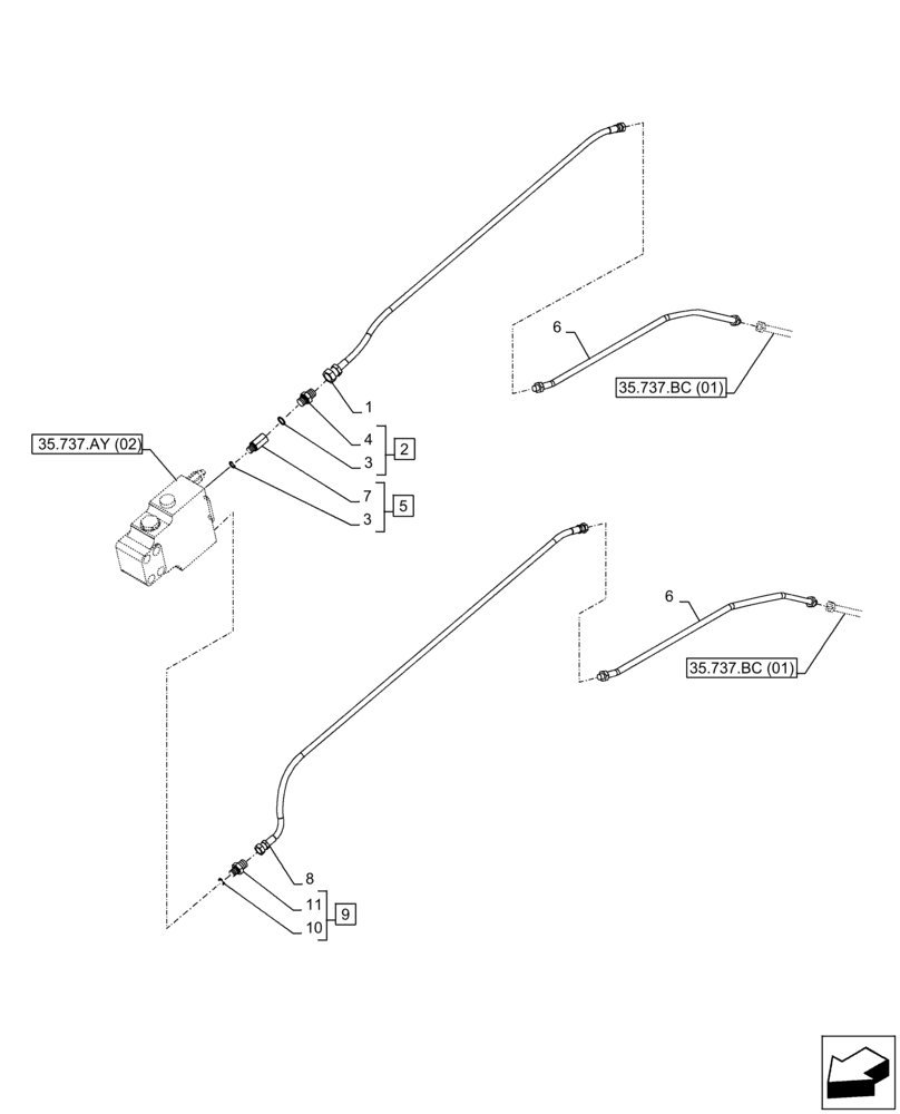 Схема запчастей Case CX300D LC - (35.737.BC[02]) - VAR - 481064 - ARM, CYLINDER, SAFETY VALVE, LINES (35) - HYDRAULIC SYSTEMS