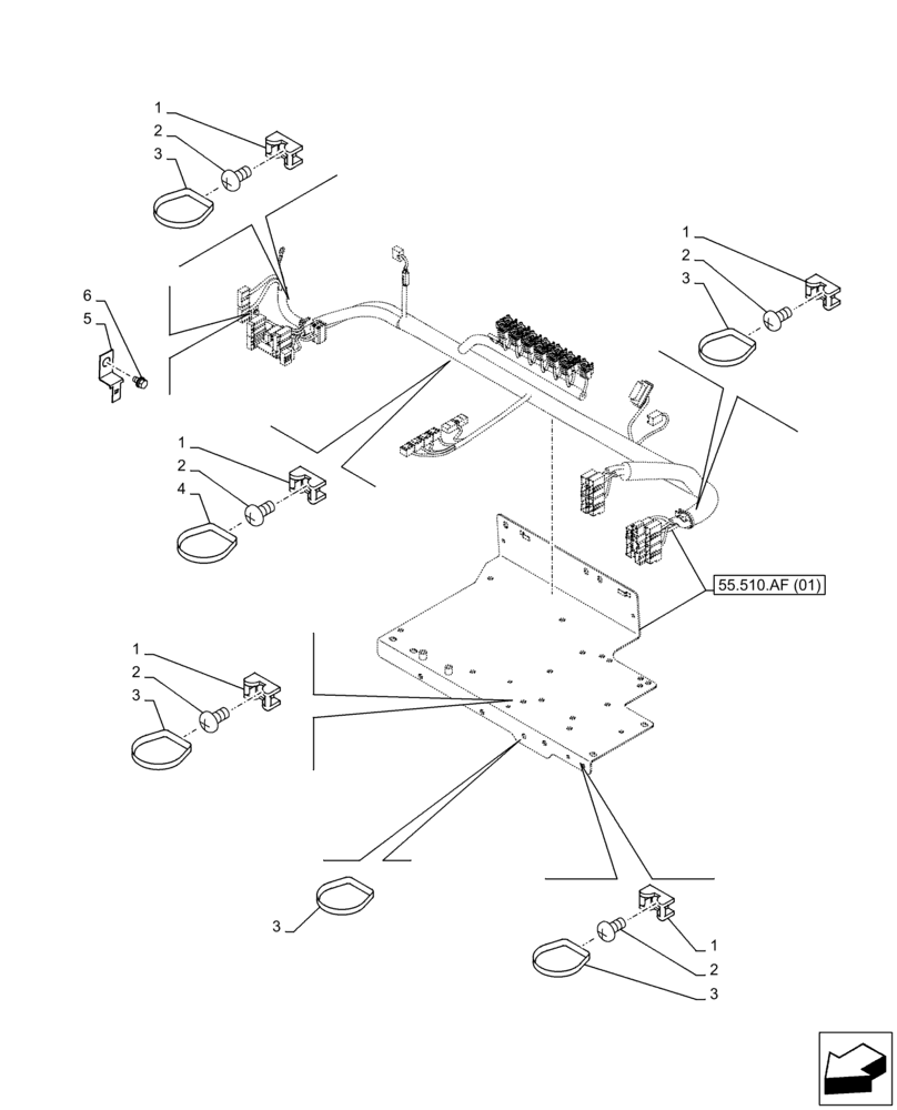 Схема запчастей Case CX210D NLC - (55.510.AF[03]) - CAB MAIN WIRE HARNESS, CABLE CLIP (55) - ELECTRICAL SYSTEMS