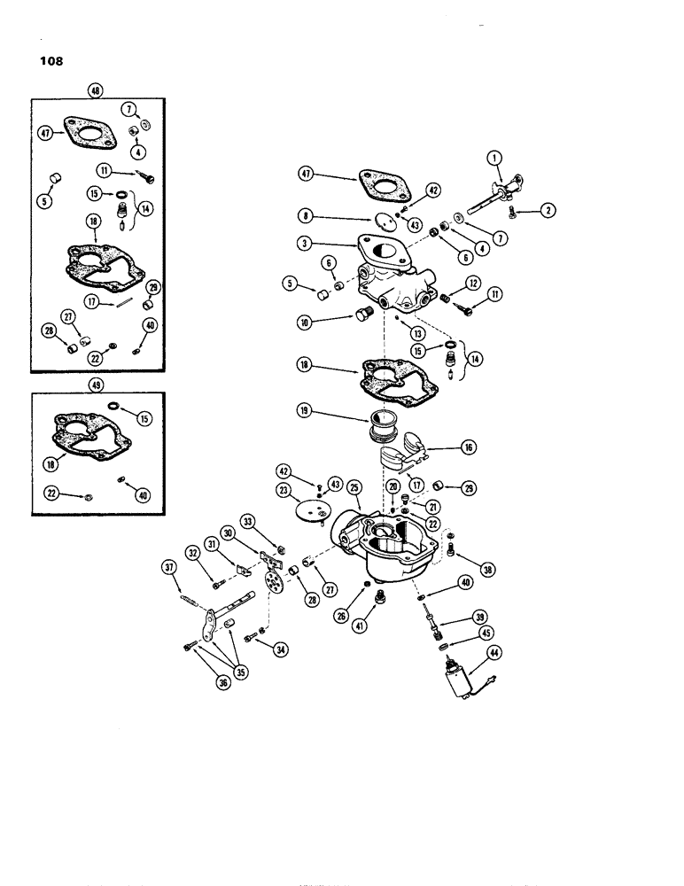 Схема запчастей Case 580B - (108) - CARBURETOR, (188) SPARK IGNITION ENGINE (03) - FUEL SYSTEM