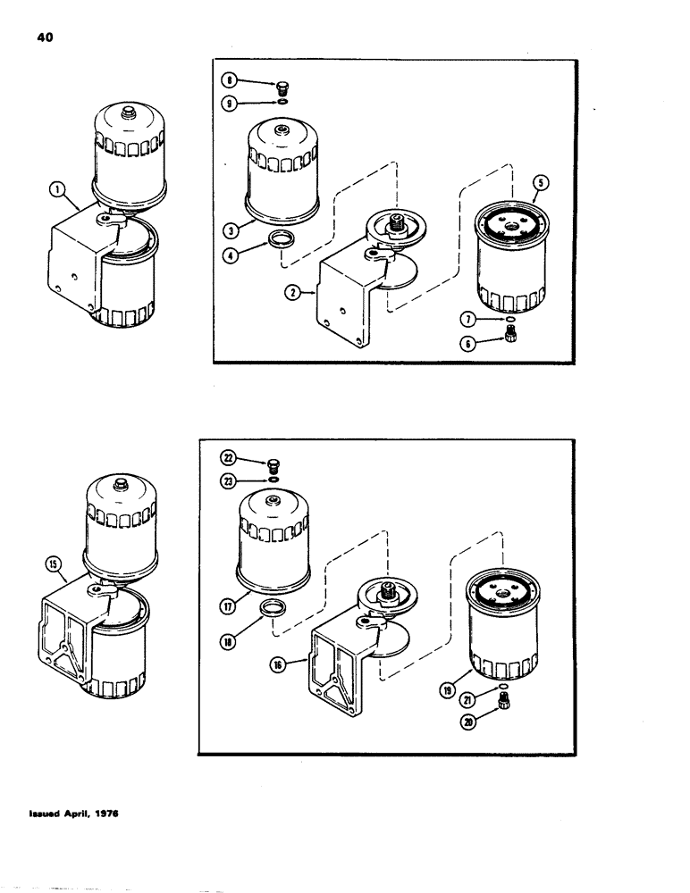 Схема запчастей Case 480B - (040) - FUEL FILTER, SPIN ON TYPE, (188) DIESEL ENGINE, FIRST USED ENGINE SERIAL NUMBER 2740316 