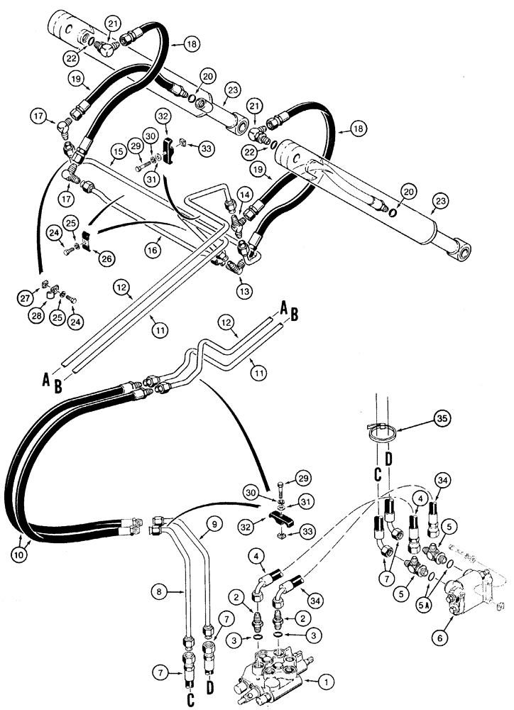 Схема запчастей Case 1835C - (8-10) - LOADER BUCKET HYDRAULIC CIRCUIT USED ON MODELS WITH SELF-LEVELING P.I.N. JAF0037367 AND AFTER (08) - HYDRAULICS