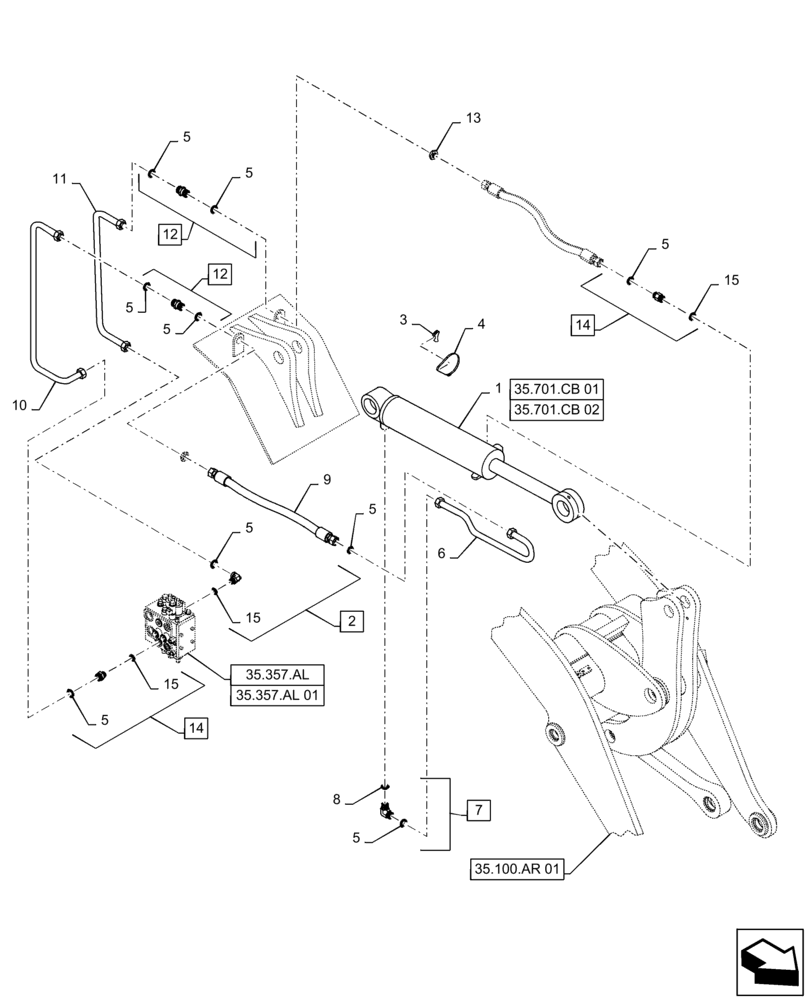 Схема запчастей Case 721F - (35.100.AR[05]) - TILT CYLINDER INSTALLATION, Z-BAR, XR (35) - HYDRAULIC SYSTEMS