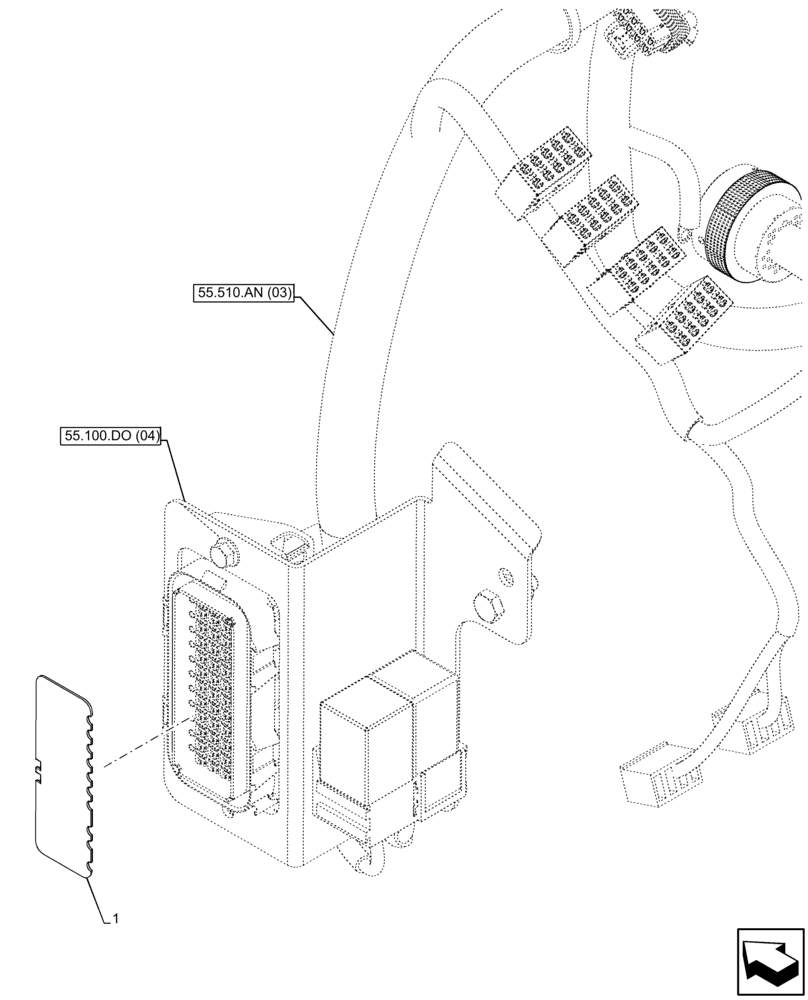 Схема запчастей Case 590SN - (90.108.AE[04]) - VAR - 423058, 423059 - DECAL, POWERSHUTTLE TRANSMISSION, FUSE, RELAY (90) - PLATFORM, CAB, BODYWORK AND DECALS