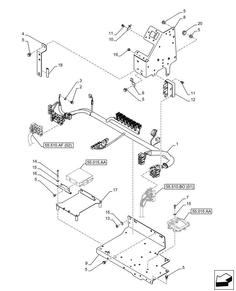 Схема запчастей Case CX250D LC - (55.510.AF[01]) - CAB MAIN WIRE HARNESS (55) - ELECTRICAL SYSTEMS