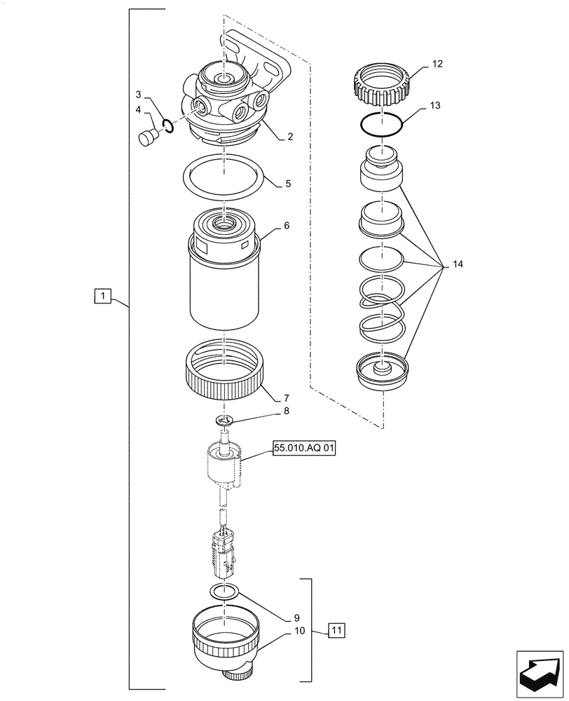 Схема запчастей Case 586H - (10.216.BA[02]) - FUEL FILTER/WATER SEPARATOR, COMPONENTS (10) - ENGINE