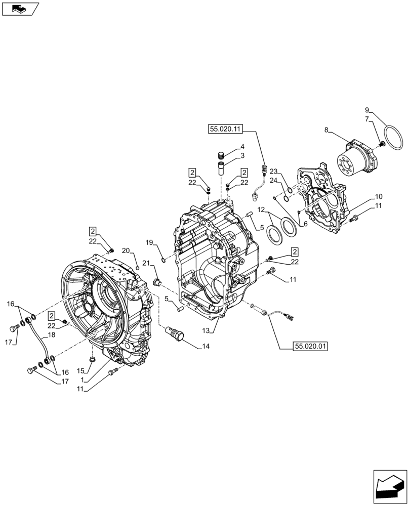 Схема запчастей Case 590SN - (21.113.04) - VAR - 423060 - HOUSING - POWERSHIFT S-TYPE - 2WD (21) - TRANSMISSION