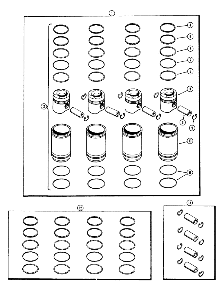 Схема запчастей Case 580B - (028) - PISTONS, RINGS & SLEEVES, (188) DIESEL ENGINE (02) - ENGINE