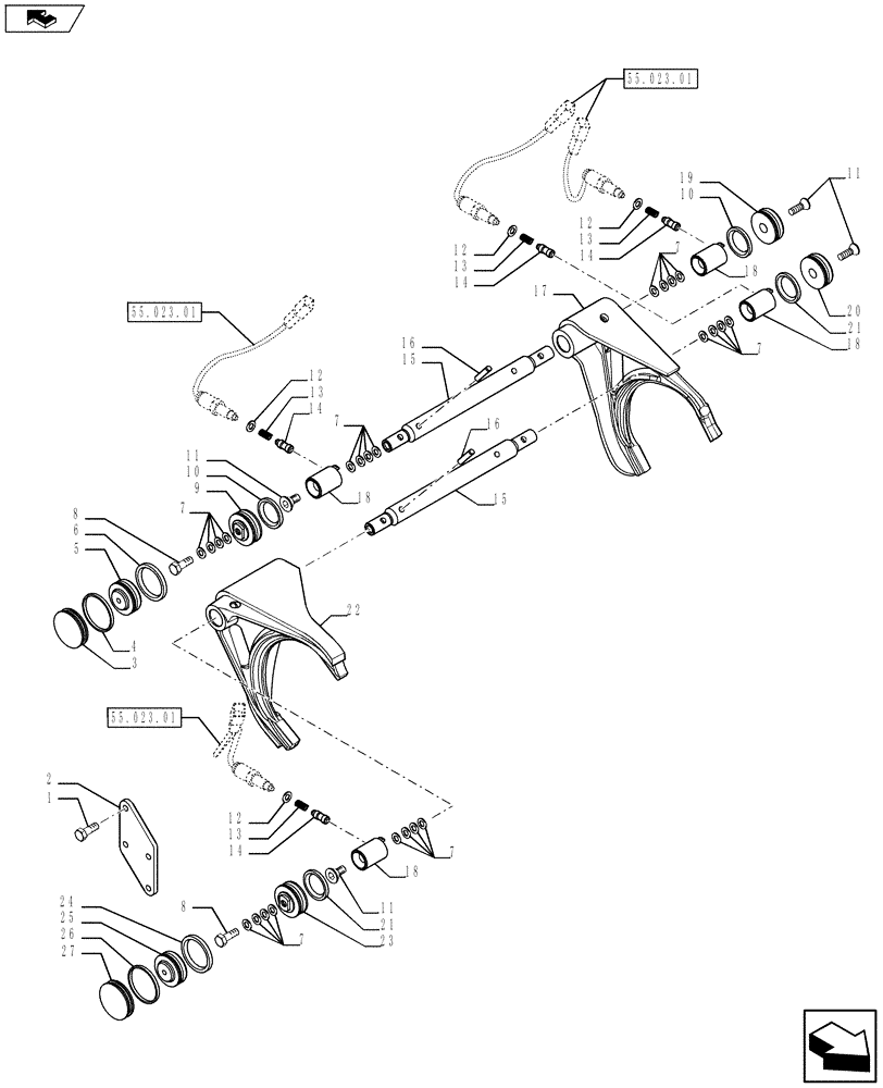 Схема запчастей Case 590SN - (21.155.04) - VAR - 423060 - TRANSMISSION POWERSHIFT S-TYPE - SHIFTER MECHANISM (21) - TRANSMISSION