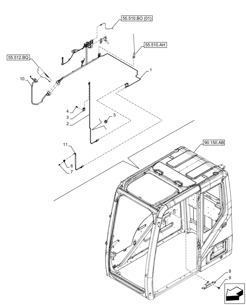 Схема запчастей Case CX250D LC - (55.510.AG) - CAB, RIGHT SIDE, WIRE HARNESS (55) - ELECTRICAL SYSTEMS