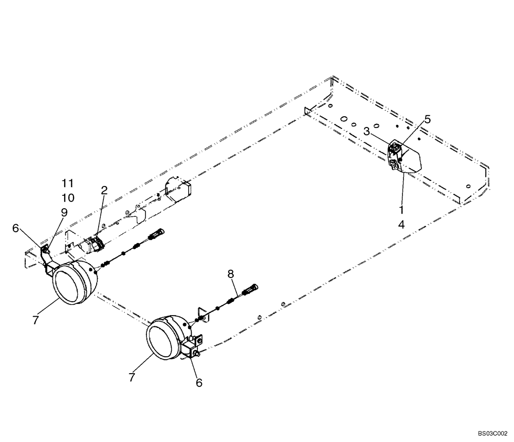 Схема запчастей Case 1845C - (04-08C) - ROAD LAMPS AND WIRING, (ITALIAN D.G.M.), JAF0253480 - (04) - ELECTRICAL SYSTEMS